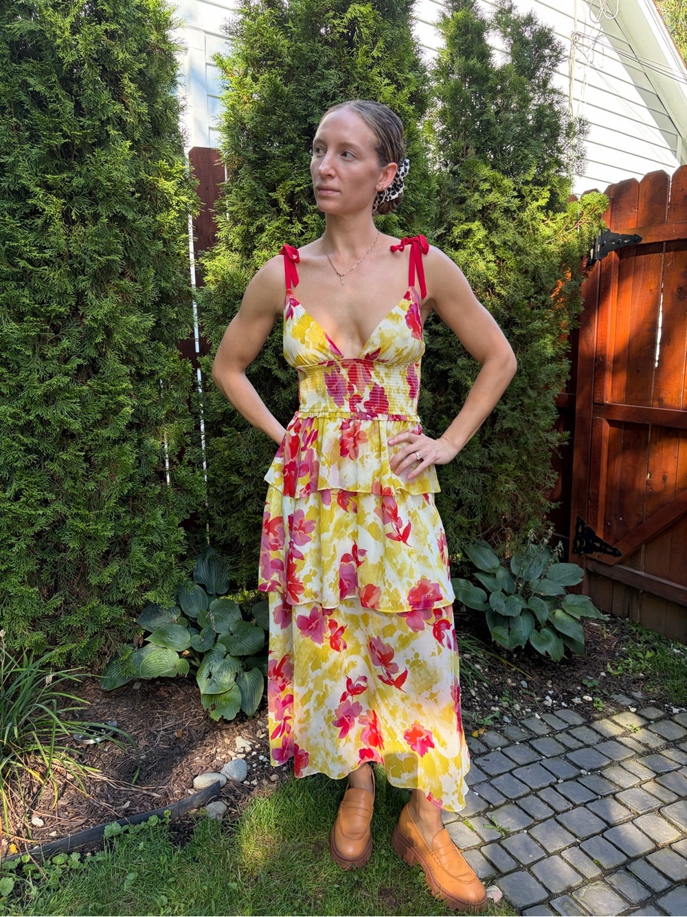 4SI3NNA Yellow & Pink Floral Tie-Shoulder Maxi Dress